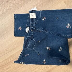 NWT Abercrombie Kids Floral Embroidered Wide Leg Jeans